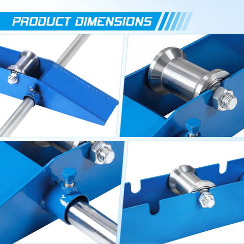 Close-up of Heavy Duty Cable Drum Roller Stand With Ramp, 3 Ton Capacity, metal framework and adjustable components.