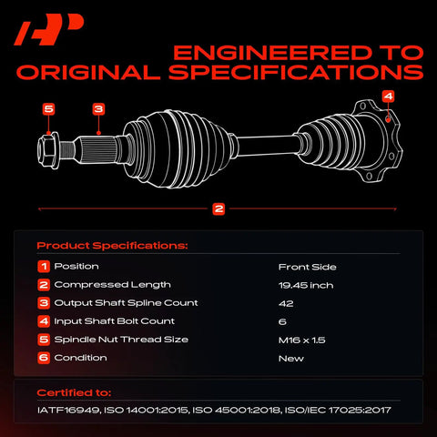 Porsche Macan CV Axle Shaft Assembly Front Left Or Right Fit 2015 2016 2017 2018 2019 2.0L 3.0L 3.6L Drop In Replacement 95B407271D 95B407271H
