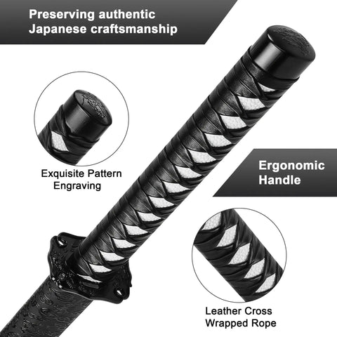 Handle details of Hand Forged Steel Samurai Sword With Clay Tempered Blade Unsharpened Practice Katana Beefy Full Tang Build