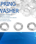 Heavy Duty Wave Spring Washers M8 50 Pack Stainless Steel Anti Loosening Hardware shown on a blue background.