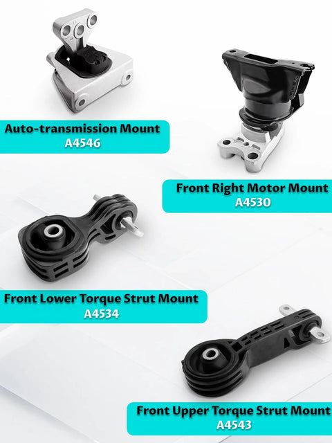 Engine And Transmission Mount Kit For 2006-2011 Civic 1.8L Automatic, four mounts labeled A4546, A4530, A4534, A4543
