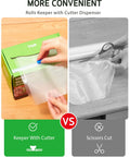 Comparison of 11 Inch By 150 Foot Food Vacuum Seal Roll With Cutter Dispenser and scissors cutting method.