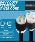 Real Deal 200 Foot Heavy Duty Extension Power Cord 10 Awg 15 Amp 125 Volt Copper Cable With Solid Brass Plugs For Outdoor Jobsites And Home Garage Equipment showing 5-15P and 5-15R connectors.