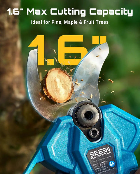 Close-up of 2-In-1 Pole Pruning Shears With 1.6 Inch Cutting Diameter Cordless Electric Pruner cutting tree branch