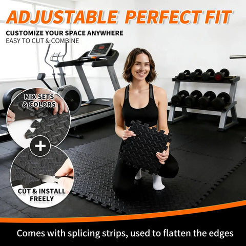 Interlocking EVA Foam Gym Mats Set 18 Pieces For Home Gym And Garage, 12.6 By 12.6 Inch Puzzle Floor Tiles in use