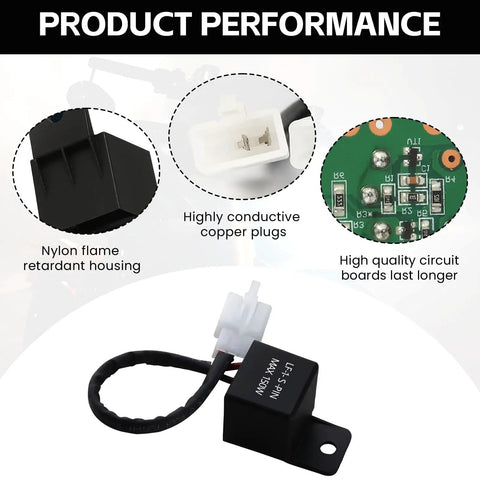 Motorcycle LED Flasher Relay 2 Pin 12V DC Automatic Operation Universal Fit Black close-up showing nylon housing and circuit board