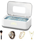 Deep Clean 49KHz Jewelry Cleaner Machine With 800ml Tank and 5 Timer Modes displaying cleaning action with water.
