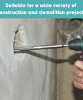 SDS Max Shank Rotary Hammer Chisel Set With 16 Inch Shank Point And Flat Carbide Chisels drilling into concrete wall