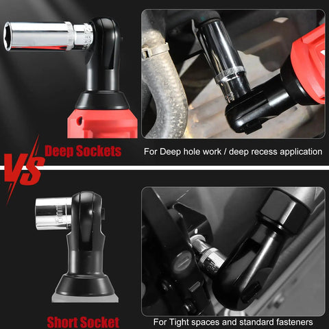 Comparison of deep and short sockets with 20V Cordless Ratchet Wrench Kit With A Badass Brushless Motor, 60 Ft Lbs Torque