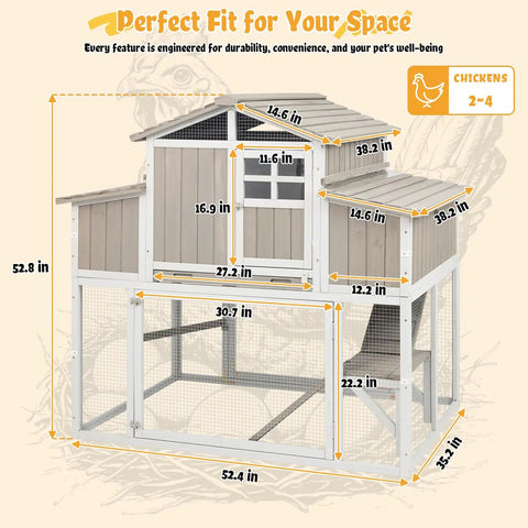 Large Chicken Coop With Four Nesting Boxes For Four To Six Hens Outdoor Wooden Poultry Cage With Pull Out Tray dimensions