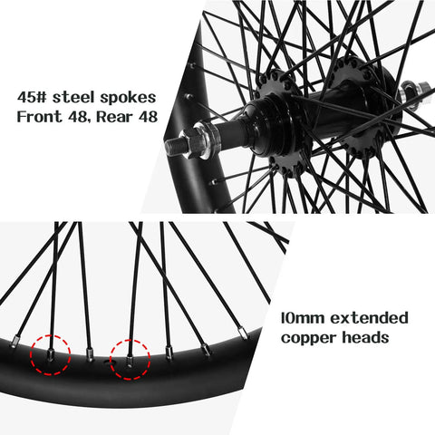 Heavy Duty 20 Inch Bike Wheel Set 12 gauge 48 spokes with 1.85 Inch Wide Double Wall Aluminum Rims and disc brake hub