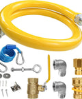 Safety System Kit For Natural Gas Lines Three Quarter Inch ID 48 Inch Flexible Gas Hose Mobile Kitchen Connector With Two Elbows And Quick Connect Fittings CSA Certified Durable