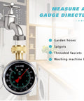 Liquid Filled Water Pressure Gauge Kit 0-200 Psi With 5 Piece Quick Connect Set, Standard Three Quarter Inch Female Garden Hose Thread, Home Use Gauge For Faucets And Hoses, Includes One Quarter Inch And One Half Inch Adapters on faucet
