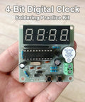 Hands On Soldering Practice Kit For A 4 Bit Clock Project With DIY Electronics Kit Included Alarm Countdown Stopwatch Functions And Clear English Instructions For Beginners And Hobbyists in a hand close-up.