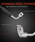 Close-up view of stainless steel fittings on Front Brake Hydraulic Hose Set For Jeep Wrangler 2008 2009 2010 Front Left And Right Hoses Heavy Duty Direct Fit For JK Series Extra Length For Lifted Suspension Pack Of 2