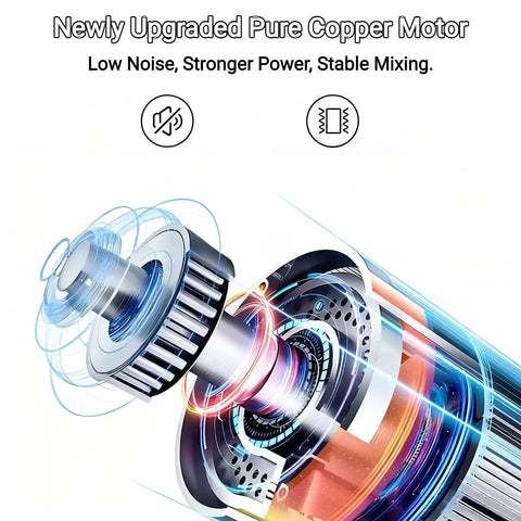 Close-up of the upgraded pure copper motor for the Rechargeable Milk Frother Wand With Three Independent Speeds And Five Attachments