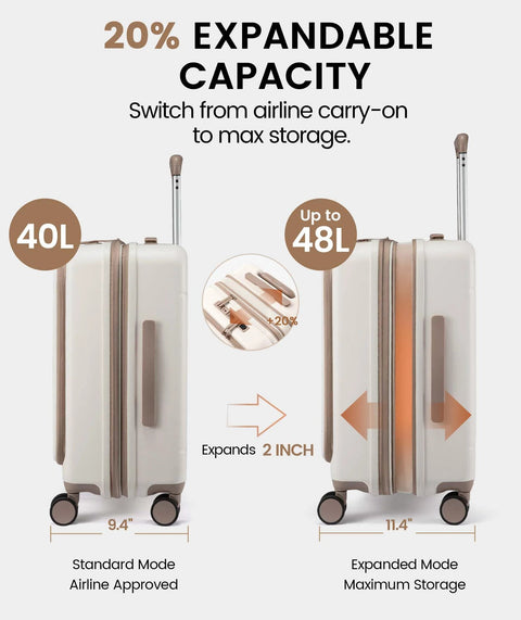 Expandable 22x14x9 Carry On Luggage With USB Charging Port Front Pocket And TSA Lock PC Hardside Spinner Wheels Airline Approved