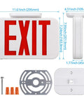 LED Emergency Exit Sign With Battery Backup Double Face Hardwired Red Exit Lights For Business Indoor Use UL 924 Approved AC 120 277V Damp Location Ready Low Maintenance Pack Of 2 showing dimensions and mounting accessories