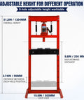 Heavy Duty 12 Ton H Frame Hydraulic Shop Press For Garage Floor Use, Adjustable Pressure With Plates, Red Finish measurements
