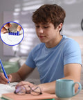 Teen using Fidget Pen For Stress Relief At Work Or School, Dope Rotating Desk Toy, blue magnetic pen on desk