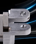 Close-up view of Tough As Nails 304 Stainless Steel Concealed Cabinet Hinges, showing detail of heavy duty construction.