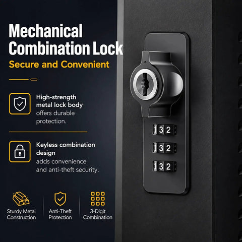 Heavy Duty Steel EV Charger Enclosure Weatherproof Outdoor Charging Station Box With Secure Keyless Combo Lock close-up of mechanical combination lock