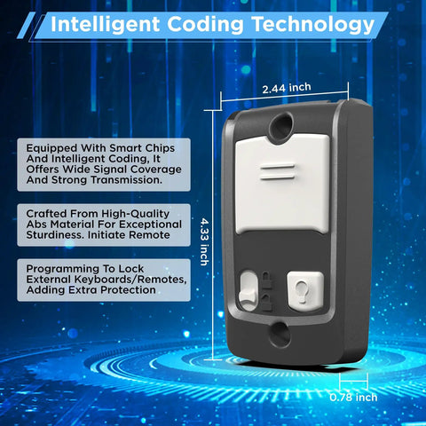 Replacement Garage Door Wall Console With Light And Lock Control Wired Keypad Mount Easy Install Compatible With Multiple Wall Controls And Models Like 39165R 37351R GBWC2BX 34026AR1 GPWCBX GPWC2 WLB One Pack, shown front view with size dimensions and intelligent coding technology description.