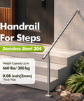 Tough As Nails Stainless Steel 304 Hand Rail For Steps And Porch Safety Grab Bar Wall Mount Single Post Stair Railing Kit Indoors Out Solid No Slip Feel For Seniors And Crew on steps with plants.