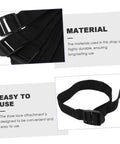 Close-up of black adjustable straps and buckle for 8 Pack Adjustable Lawn Aerator Shoes Straps For Garden Walk On Spiked Sandals.