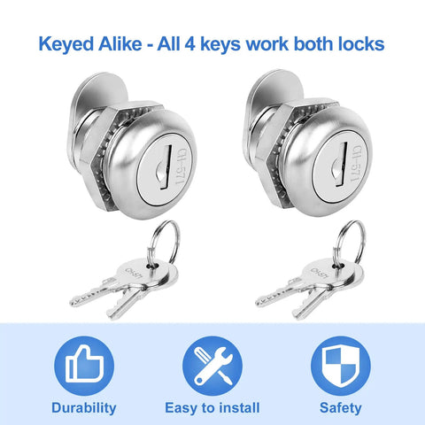 Truck Tool Box Lock Replacement 2 Pack Keyed Alike Five Eighth Inch Cylinder Heavy Duty with keys for toolbox handle latches