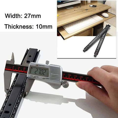 Six Pack 20 Inch Drawer Rails With Ball Bearing Beefy Heavy Duty Drawer Slides Side Mount Screws Included Black Finish Durable Steel Glide For Drawers And Keyboard Trays Up To 16 Kg Capacity, caliper measuring slide.