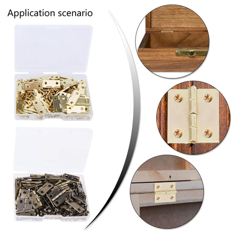 Gold Small Hinges Set With Screws For Crafting And Decorative Boxes Metal Hinges 50 Pieces Plus 200 Screws