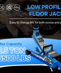 2.5 Ton Floor Jack Low Profile Heavy Duty Steel Racing Jack With Single Piston Lift Pump Lifting Range 3.35 To 14.96 Inches Ideal For Tire Changes Oil Jobs Brake Maintenance And DIY Car Projects