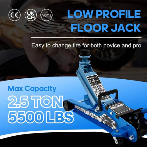2.5 Ton Floor Jack Low Profile Heavy Duty Steel Racing Jack With Single Piston Lift Pump Lifting Range 3.35 To 14.96 Inches Ideal For Tire Changes Oil Jobs Brake Maintenance And DIY Car Projects