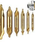 Joyoolife 7-piece A-type M35 cobalt HSS center drill bit set, gold titanium-coated, front view