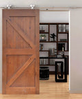 Apex Stainless Steel Sliding Barn Door Hardware Kit 8 Foot Track Double Door Kit With Top Mount Rollers in modern home