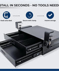Heavy Duty Carbon Steel Clamp On Under Desk Slide Out Tray with dual drawers and clamps for easy installation
