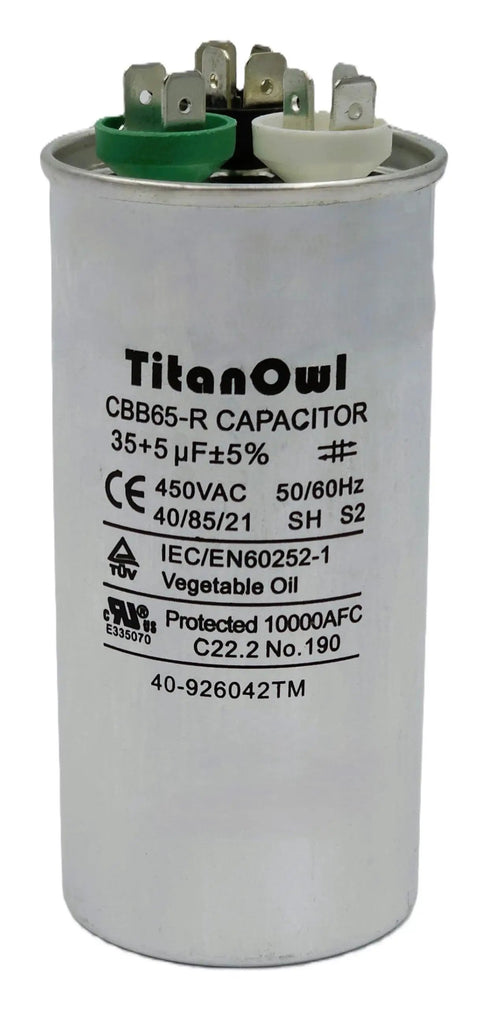 Dual Run Start Capacitor 35 And 5 uF With 5 Percent Tolerance 370 To 450 V CBB65 Round For Condenser Heat Pump Air Conditioner