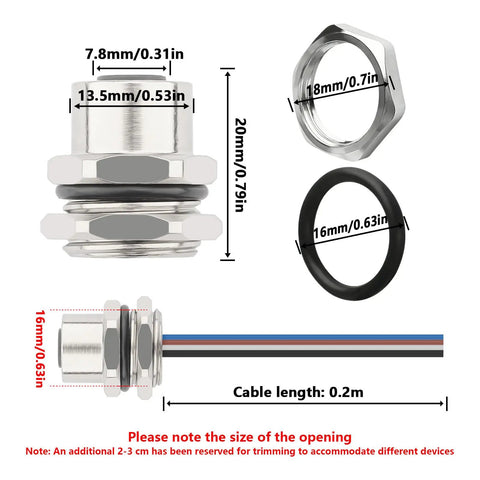 M12 12 Pin A Code Female Connector Cable 0.7 Foot IP67 Waterproof Aviation Sensor dimensions and components