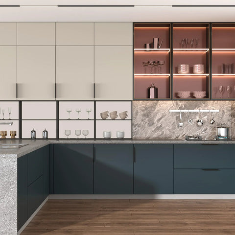Modern kitchen with 20 Pack Black Cabinet Pulls Five Inch Edge Finger Pulls Aluminum Alloy Hardware on cabinets