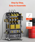 5 Tier Tool Cart With Charging Station And Eight Outlet Bank On Wheels Mobile Drill Holder And Battery Storage Rack For Garage And Workshop Organization