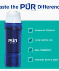 Front view of PUR Plus blue water filter for pitchers & dispensers, 3-pack