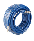 50 Ft PVC Air Hose With Quick Connect Coupler For Air Compressor Heavy Duty Wear Resistant Blue Kink Resistant Hose coiled neatly.