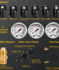 Pro Grade Hydraulic Nitrogen Accumulator Filling Kit With 3 Pressure Gauges And 7 Adapters For Quick Precharge And Refilling shown