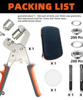 Heavy Duty Grommet Kit For Tarp Repair And Installation with pliers, tool bag, 200 10mm and 12mm grommets, hole puncher, backer block