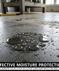 Water droplets on concrete floor demonstrating Rock Solid Waterproofing Powder For Concrete And Mortar Sealer That Slams The Door On Water Infiltration Across Roofs And Basements Featuring Anti Crack Protection And Pro Grade No Sweat Application At 16 Oz Bag.