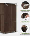 Outdoor Storage Cabinet For Yard And Patio, Tall 63 Inch Wooden Garden Shed With Lockers, vertical view showing hardware details