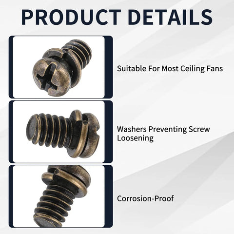 Close-up of Twenty Piece Heavy Duty Ceiling Fan Blade Screws Quarter Twenty Thread By Three Eighth Inch Long Carbon Steel Pan Head Bolts.