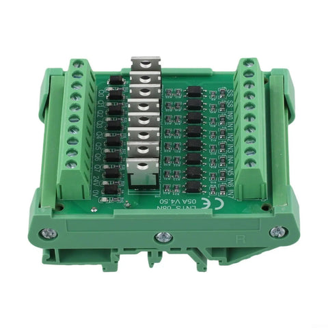 8 Channel Optocoupler Isolator Module For PLC DC Output Board 12 And 24 V NPN With MOSFET Drive 5A, top view, green board