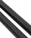 Upgrade Your Garage Door With This Tough Blaihild Torsion Spring Kit, Includes Two Heavy Duty Steel Rods And Safety Gloves For Easy DIY Repair Fixing Loose Doors Fast No Pros Needed. Two black steel garage door torsion springs, close-up on white